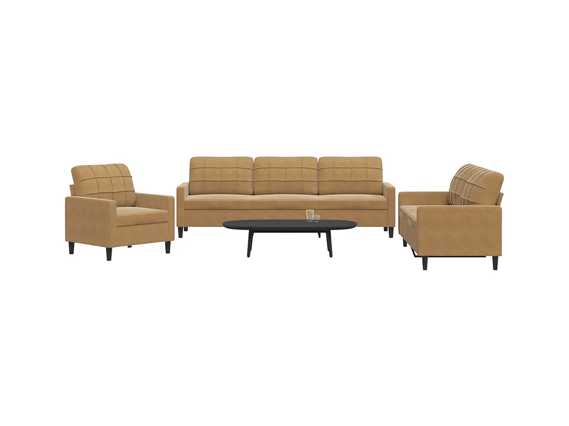 Set di 3 divani con cuscini in velluto marrone