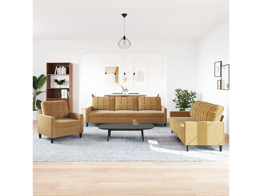 Ensemble de canapés 3 pcs avec coussins Marron Velours