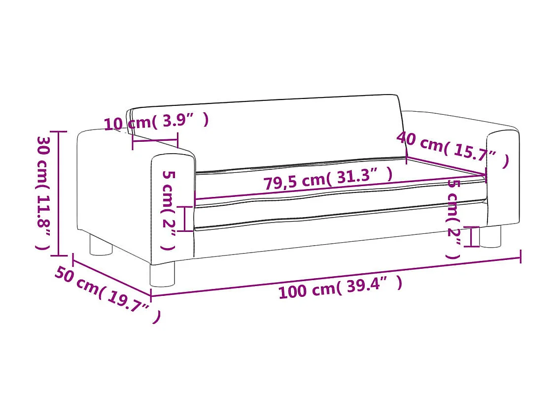 Canapé avec repose-pied pour enfants gris clair 100x50x30 cm