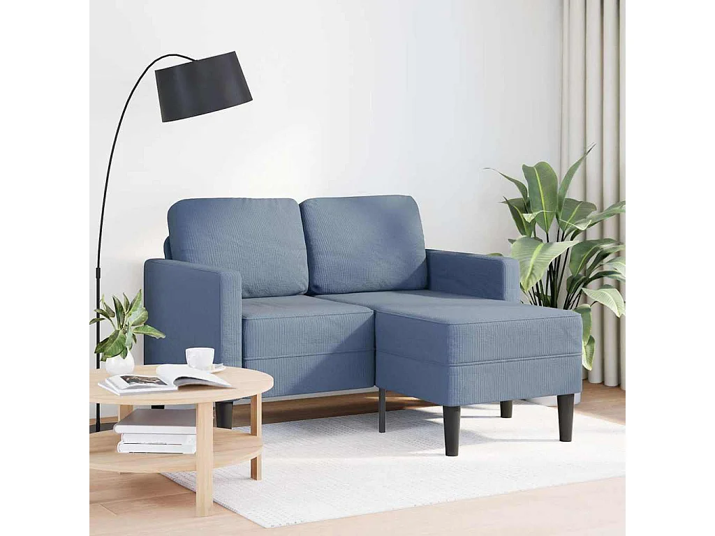 Sofá 2 plazas con chaise longue en forma de L en color azul 125 cm Lino