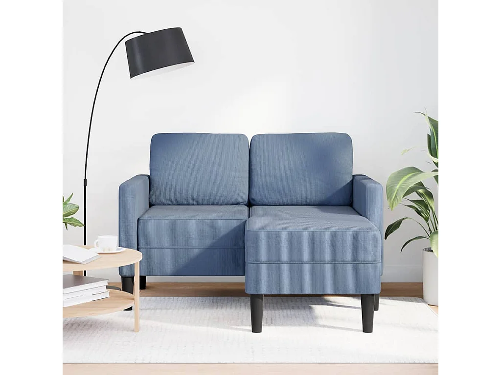 Sofá 2 plazas con chaise longue en forma de L en color azul 125 cm Lino