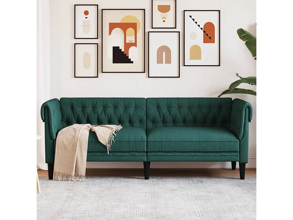 Canapé Chesterfield 3 places vert foncé tissu
