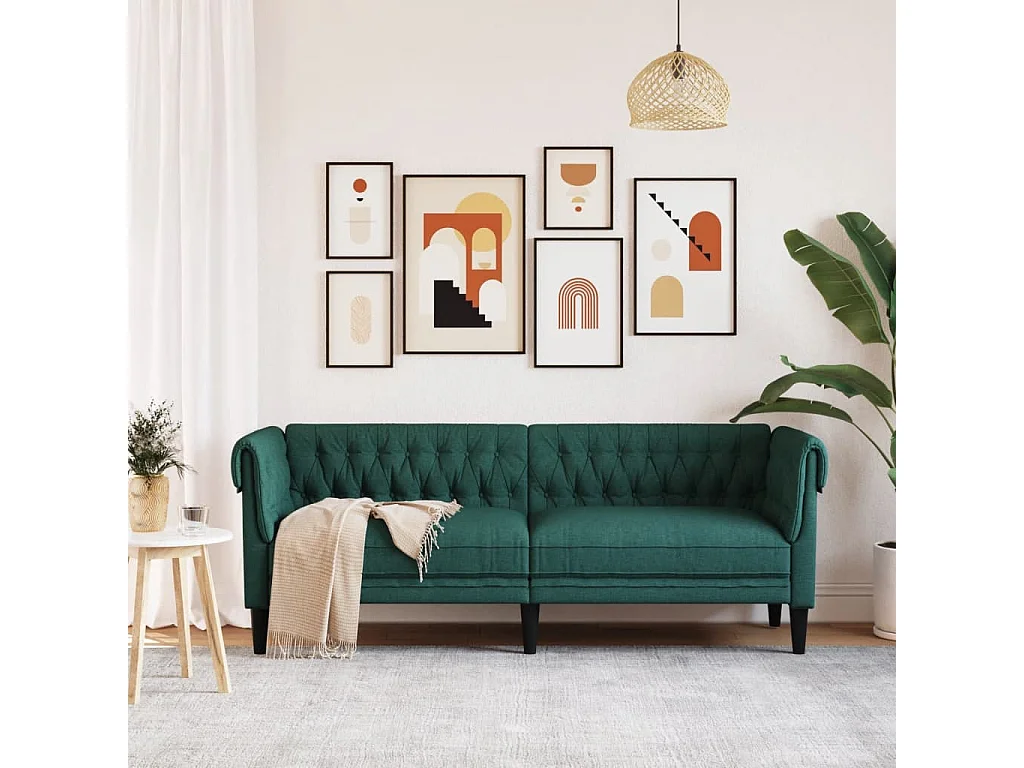 Divano Chesterfield 3 posti tessuto verde scuro
