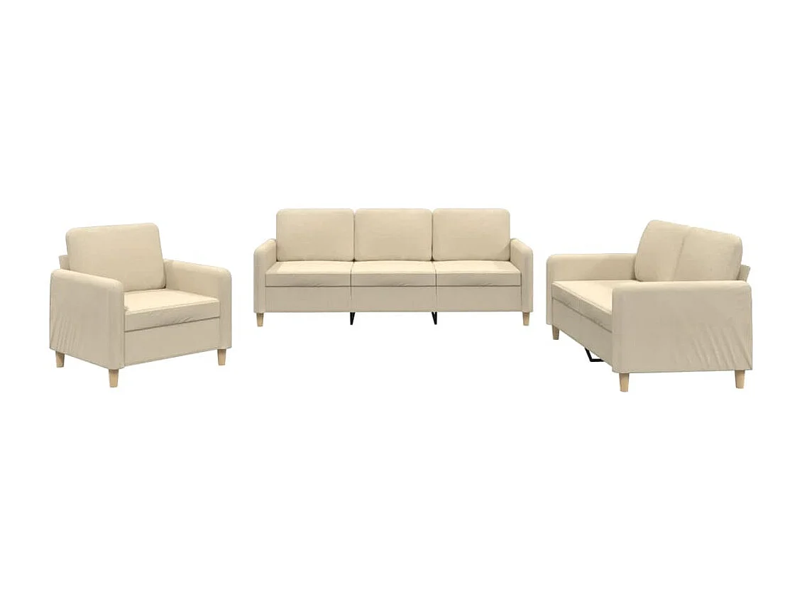 3-teiliges Sofa-Set mit Kissen, cremefarbener Stoff