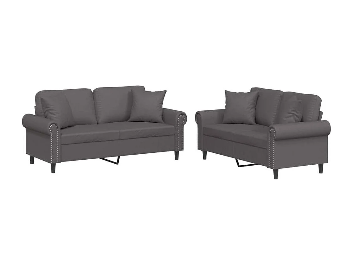 Ensemble de canapés 2 pcs avec coussins gris similicuir