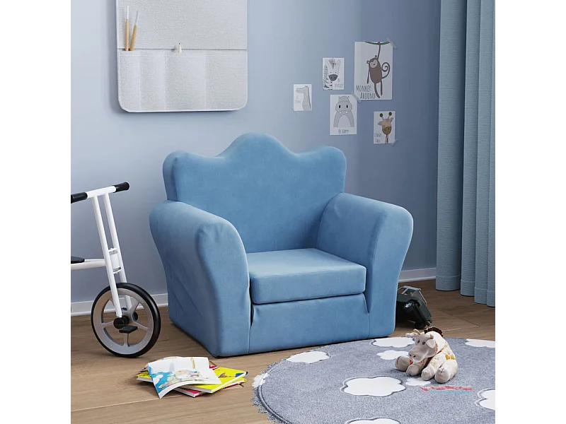 Sofá-cama infantil de pelúcia macia azul