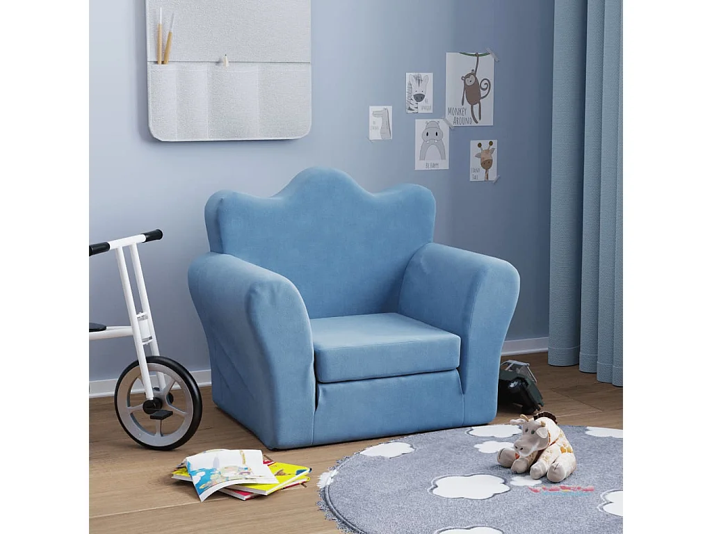 Divano letto per bambini in morbido peluche blu