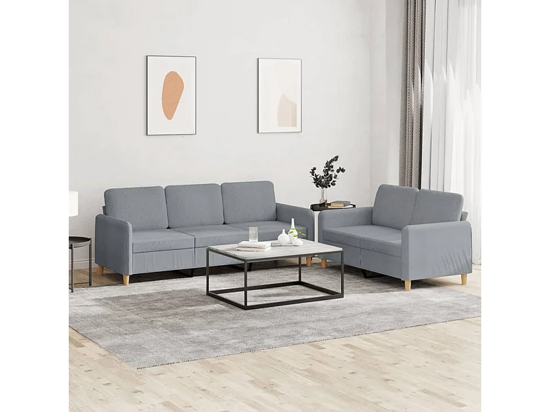 Set divano 2 pezzi con cuscini in tessuto grigio chiaro