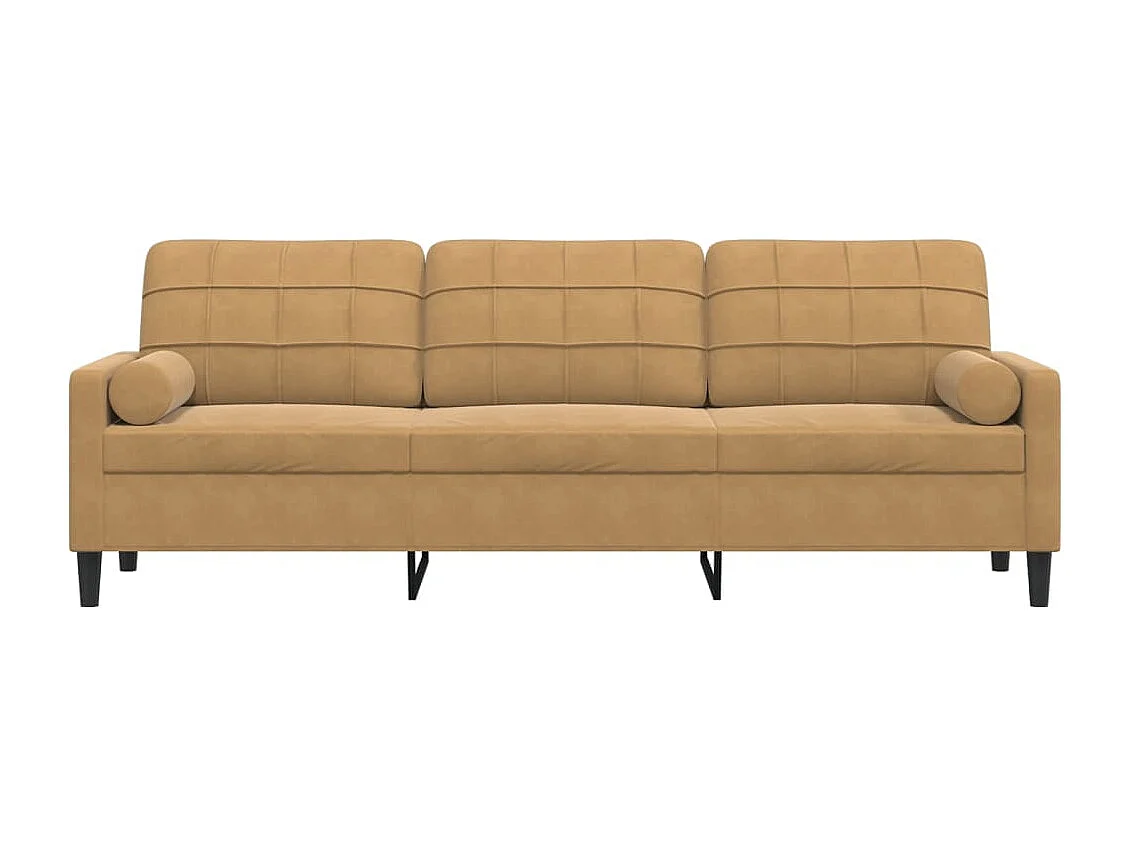 Sofá 3 plazas con cojines decorativos terciopelo marrón 210 cm