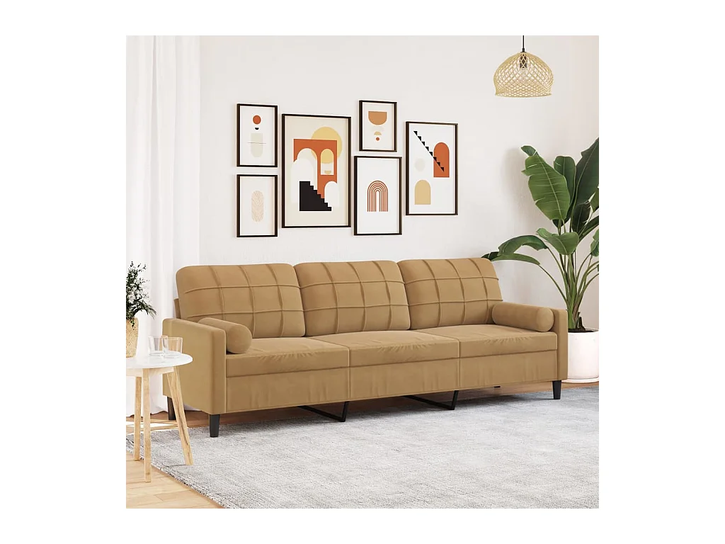 Sofá 3 lugares com almofadas decorativas marrom 210 cm veludo