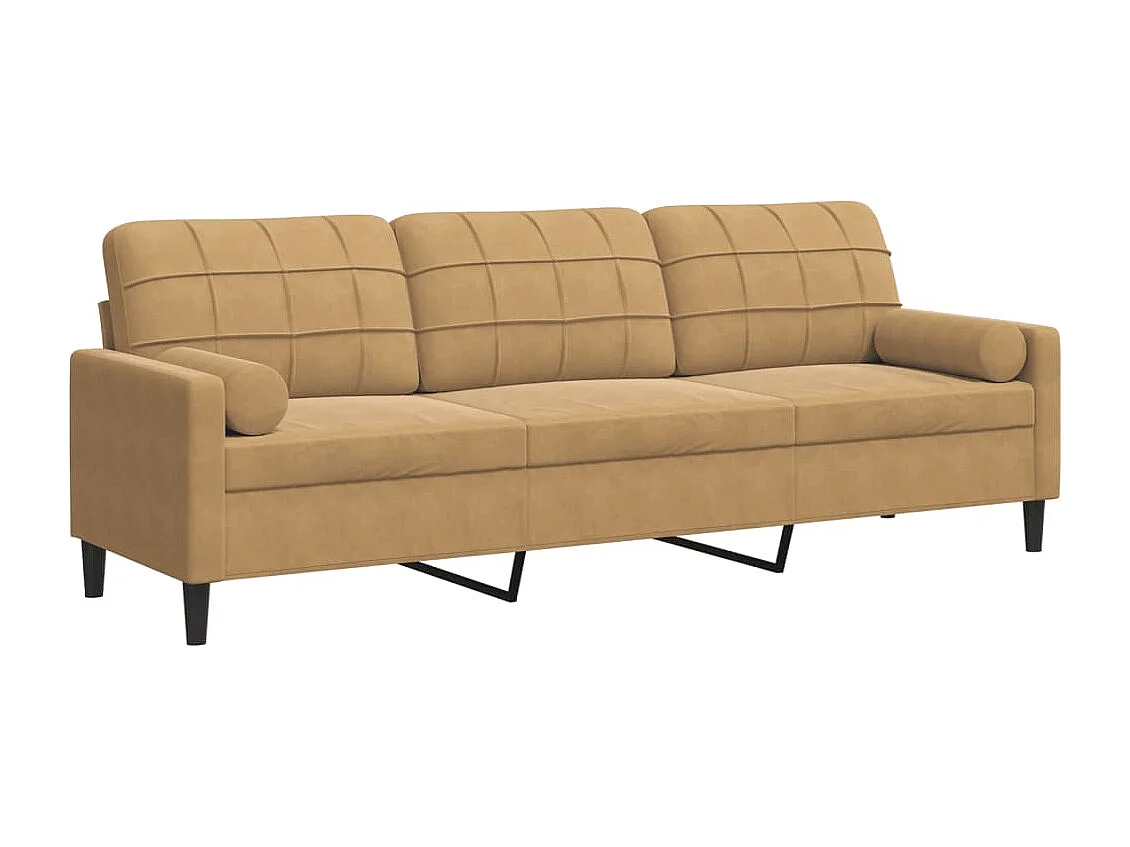 Canapé 3 places avec oreillers décoratifs marron 210 cm velours