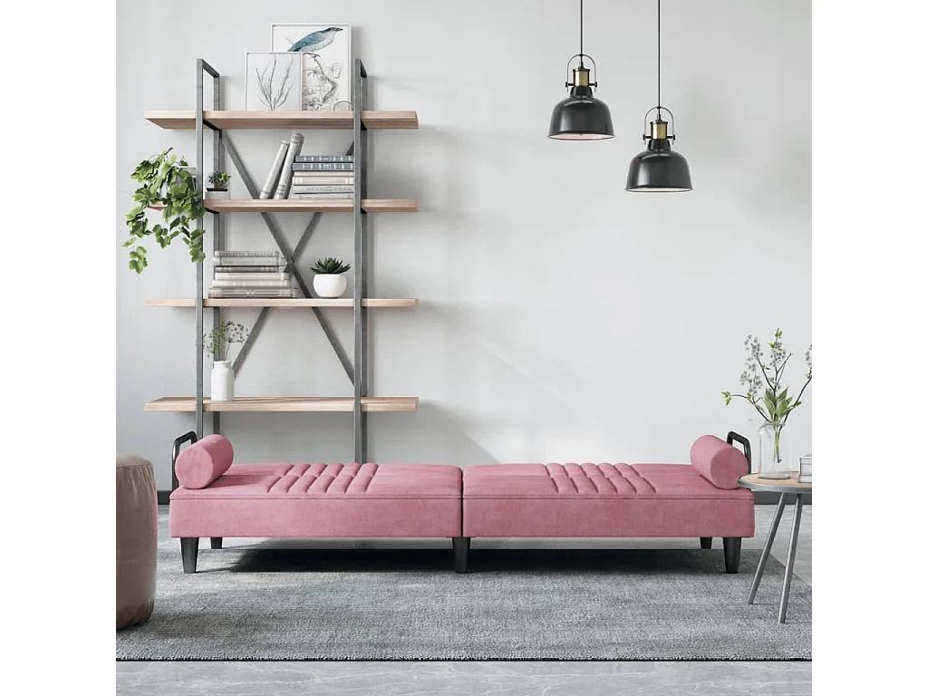 Sofá cama com braços veludo rosa