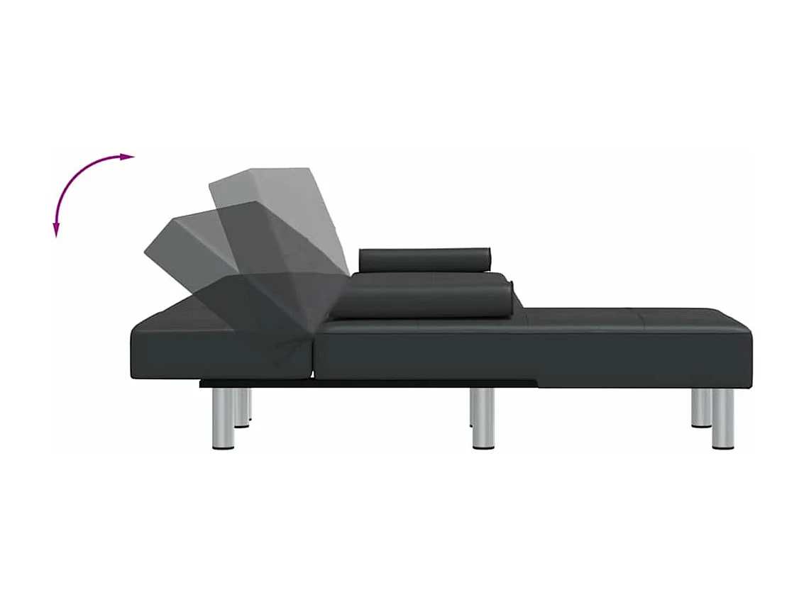 Sofá-cama preto em L 255x140x70 cm couro sintético