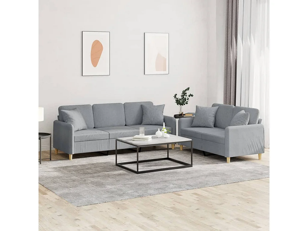 Sofagarnitur 2-tlg. Kissen hellgrau Stoff