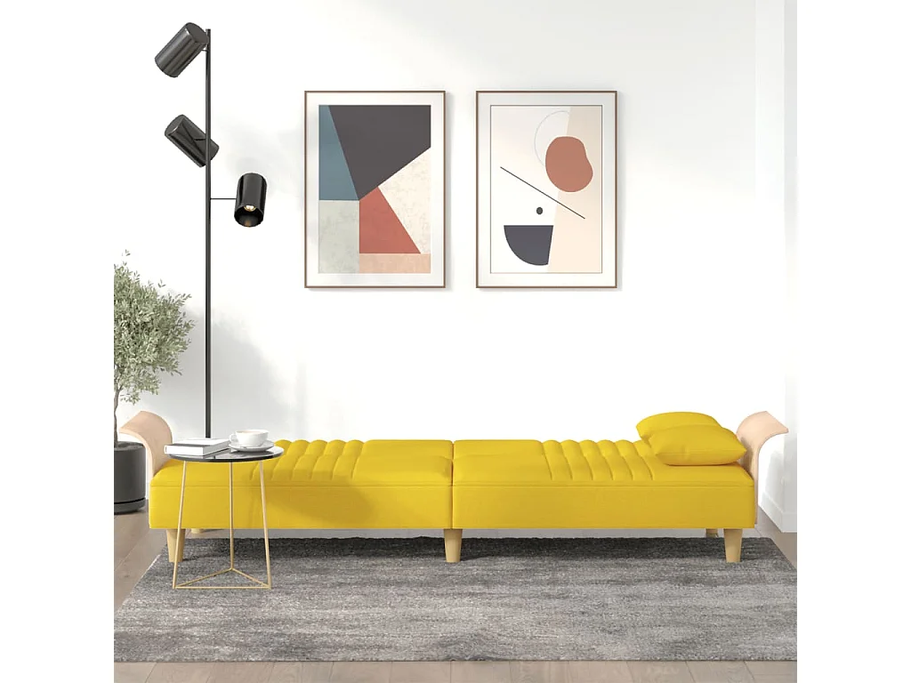 Schlafsofa mit Armlehnen hellgelber Stoff
