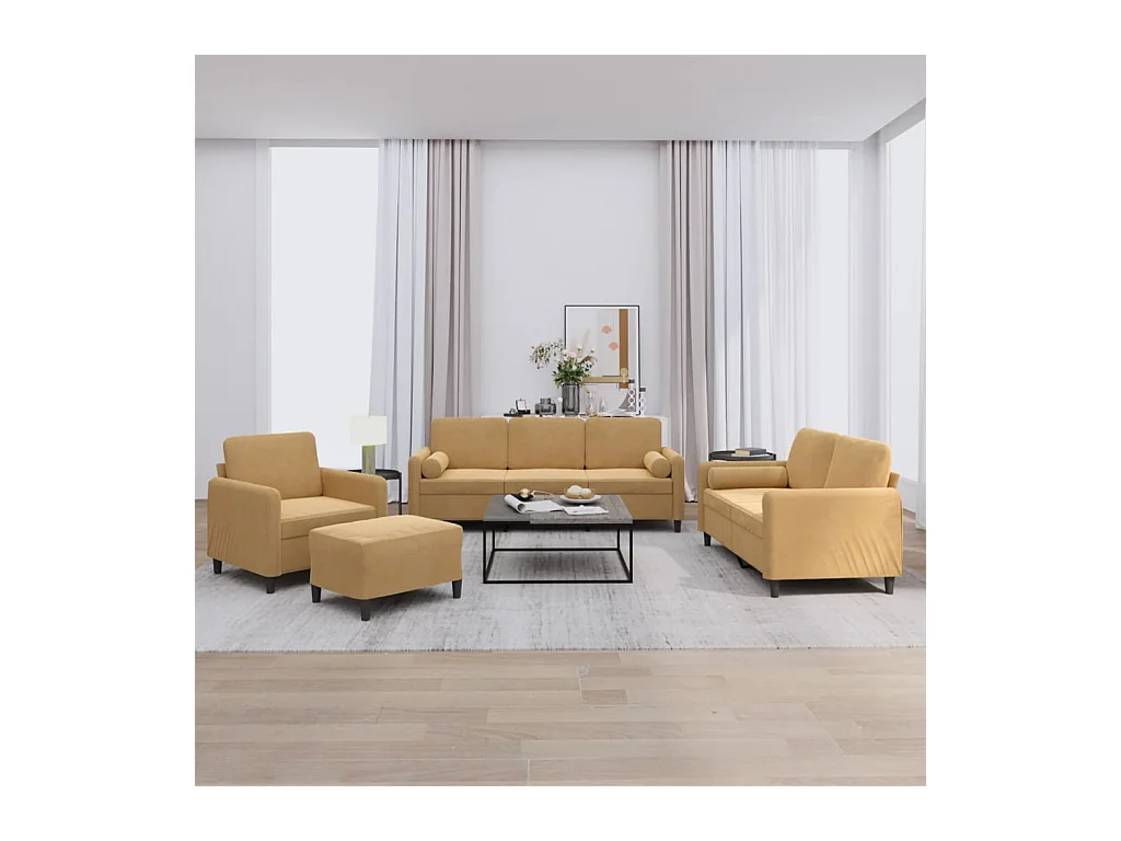 Ensemble de canapés 4 pcs avec coussins marron velours