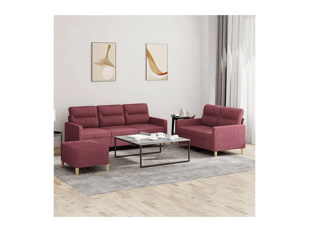 Ensemble de canapés 3 pcs avec coussins Rouge bordeaux Tissu