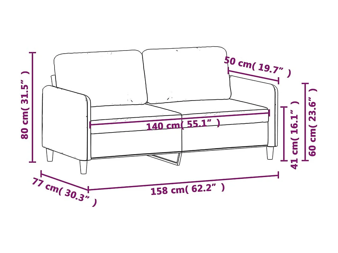 Canapé à 2 places Rouge bordeaux 140 cm Tissu