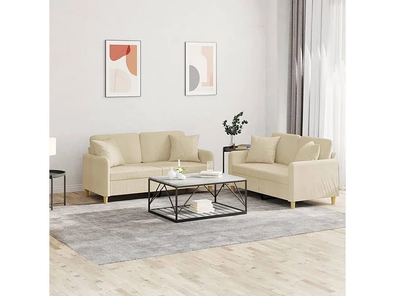 Set di 2 divani con cuscini in tessuto color crema