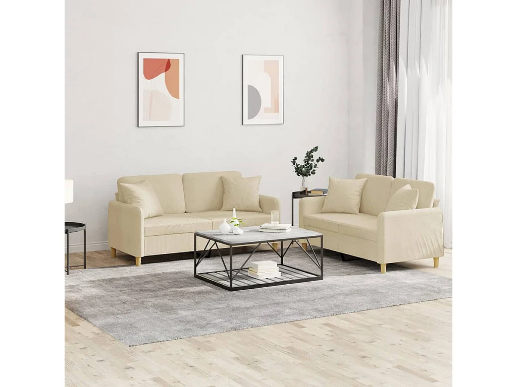 Conjunto de sofá de 2 piezas con cojines de tela color crema