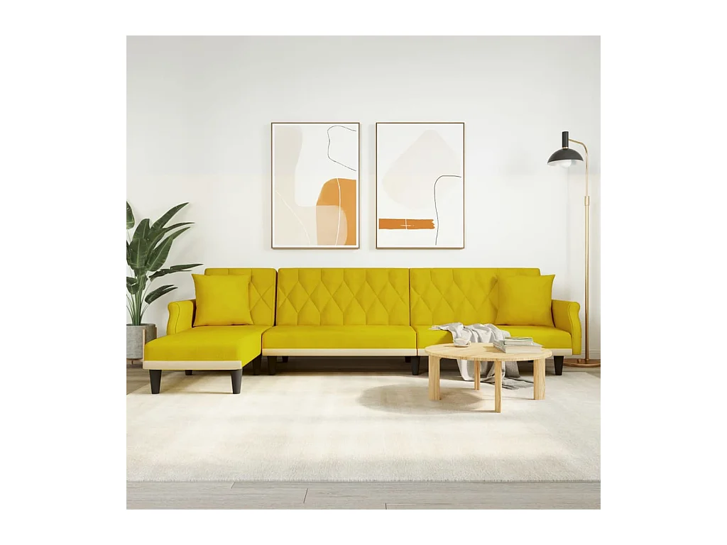 Canapé-lit en forme de L jaune 271x140x70 cm velours