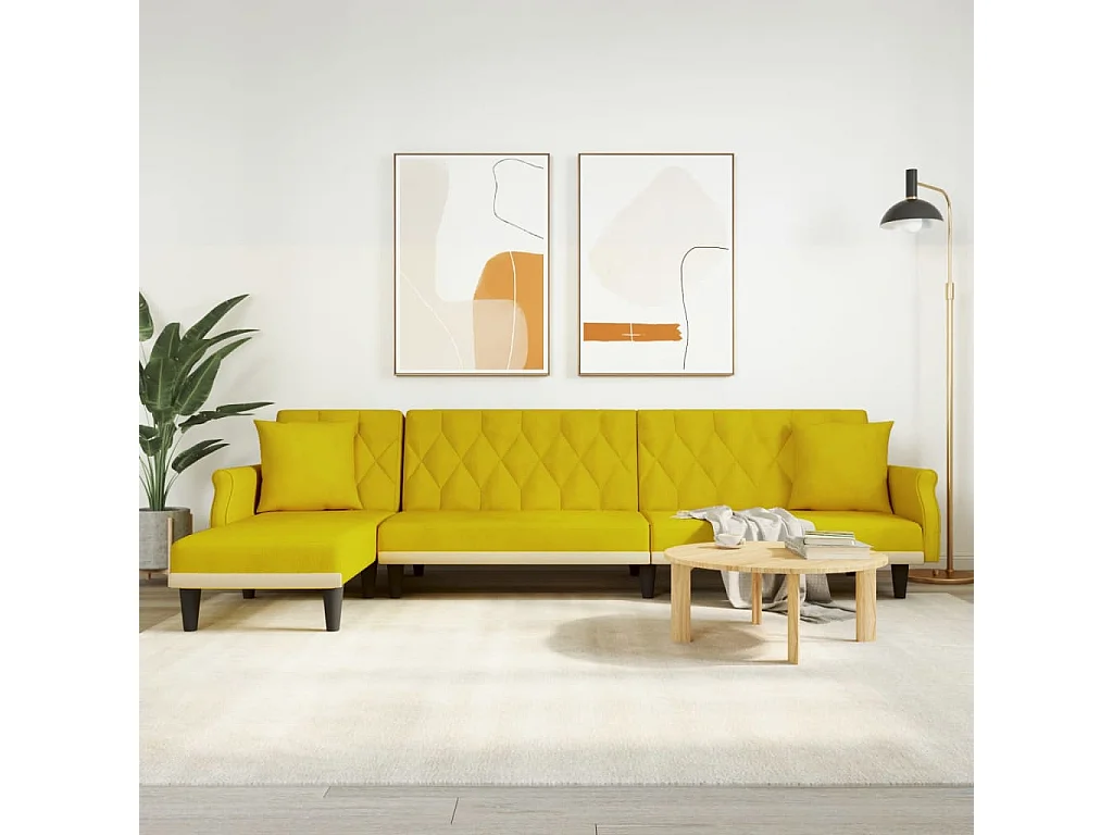 Canapé-lit en forme de L jaune 271x140x70 cm velours