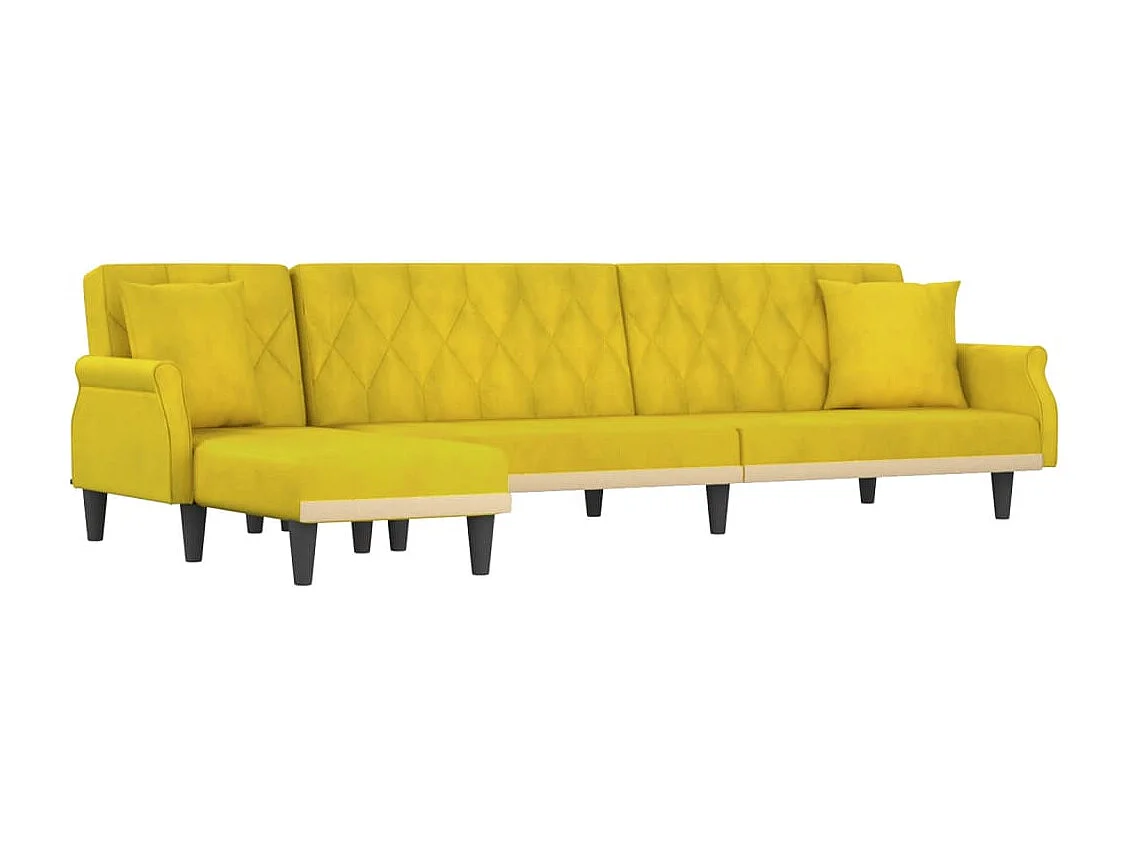 Canapé-lit en forme de L jaune 271x140x70 cm velours