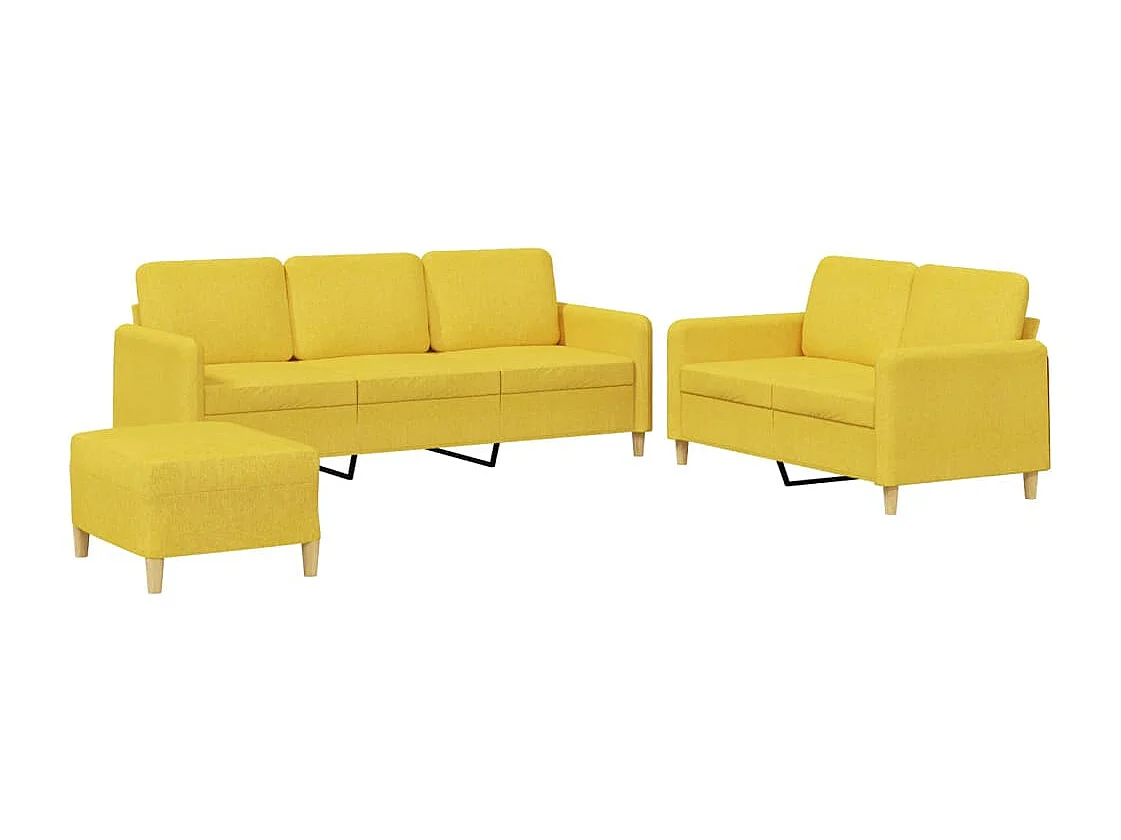 Set divano 3 pezzi con cuscini in tessuto giallo chiaro