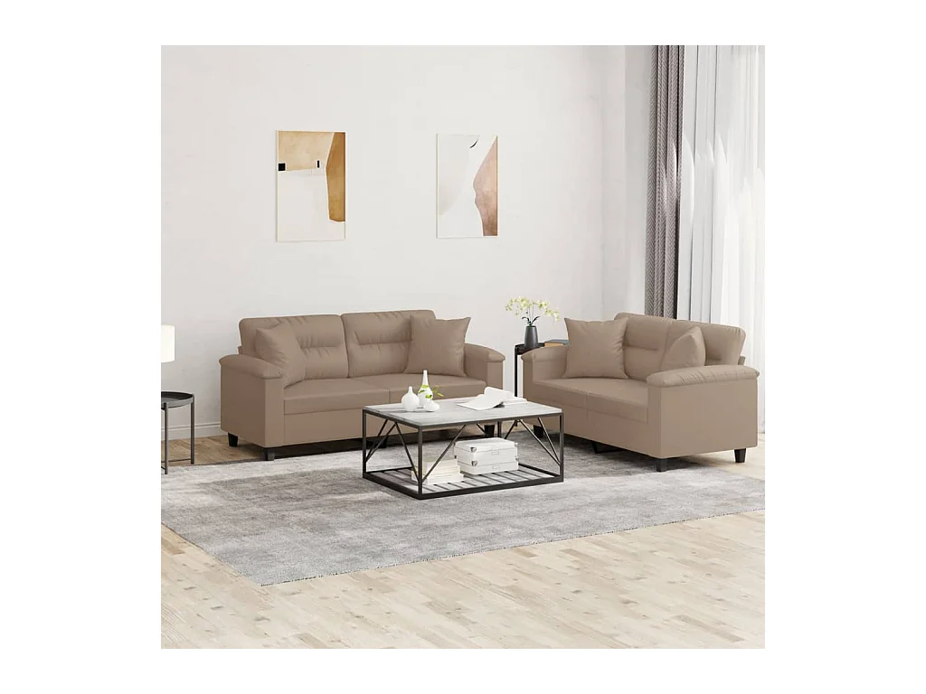 Ensemble de canapés 2 pcs avec coussins cappuccino similicuir