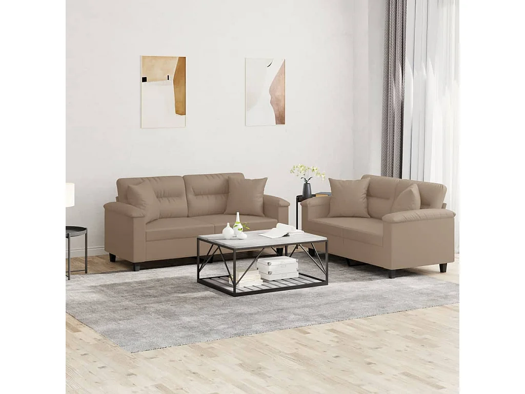 Ensemble de canapés 2 pcs avec coussins cappuccino similicuir