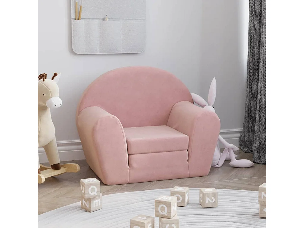 Sofá cama infantil de felpa suave de color rosa