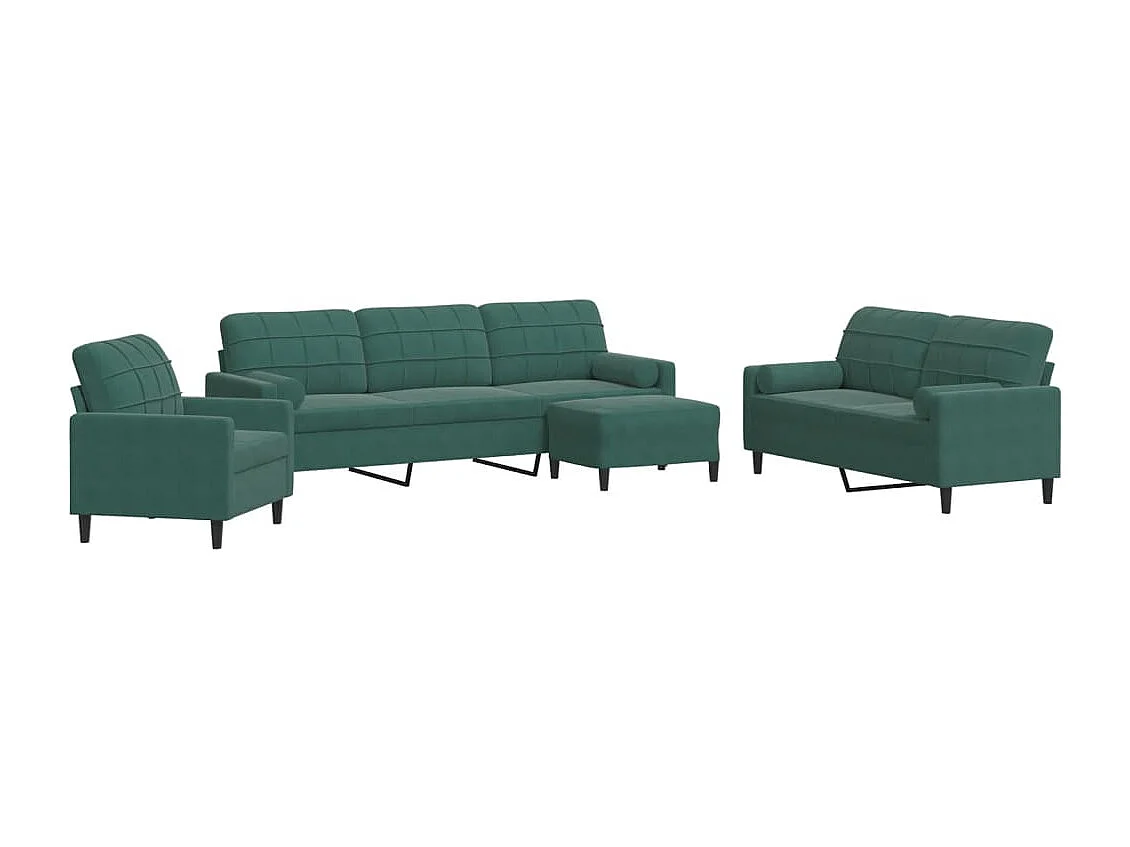 Conjunto de sofá de 4 piezas con cojines y almohadones de terciopelo