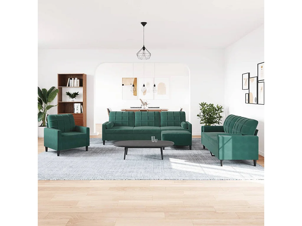 4-delige bankstel met fluwelen kussens en kussens