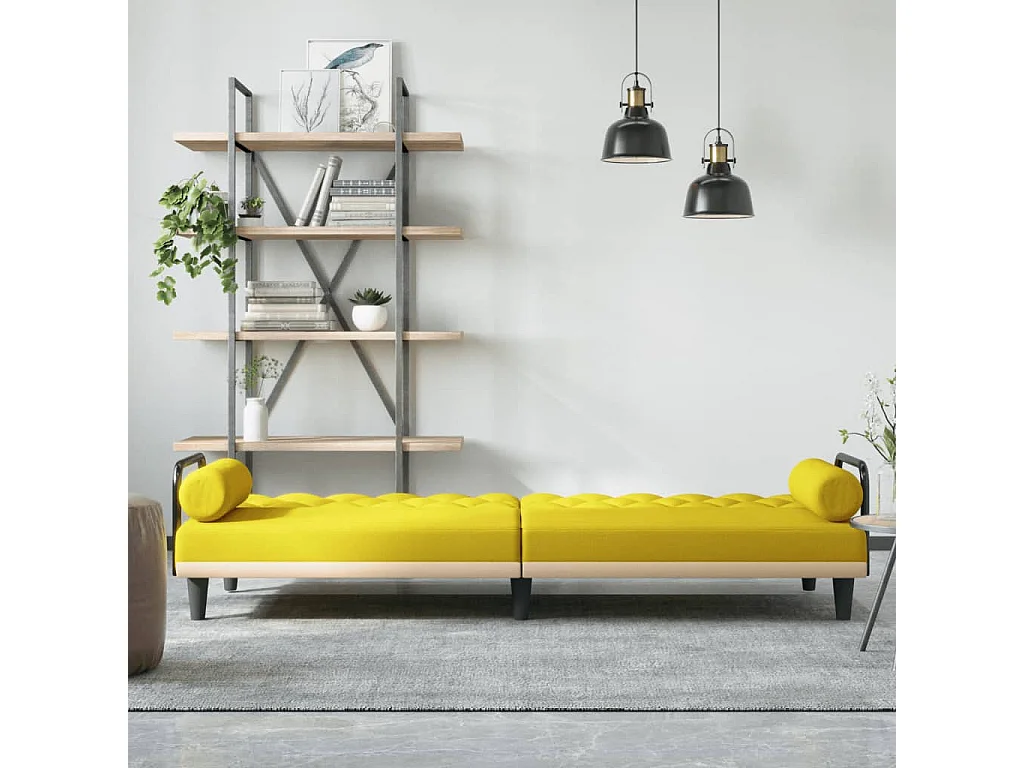 Canapé-lit avec accoudoirs jaune clair tissu