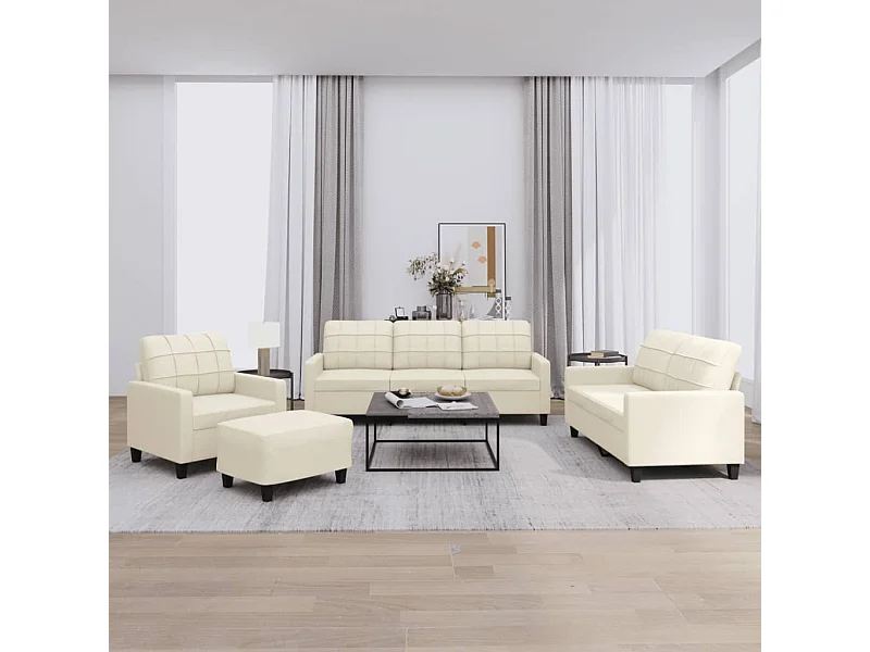 Conjunto de sofá de 4 peças com almofadas de couro sintético creme