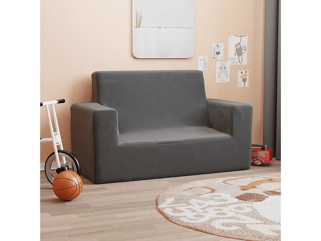 Divano per bambini a 2 posti antracite morbido peluche