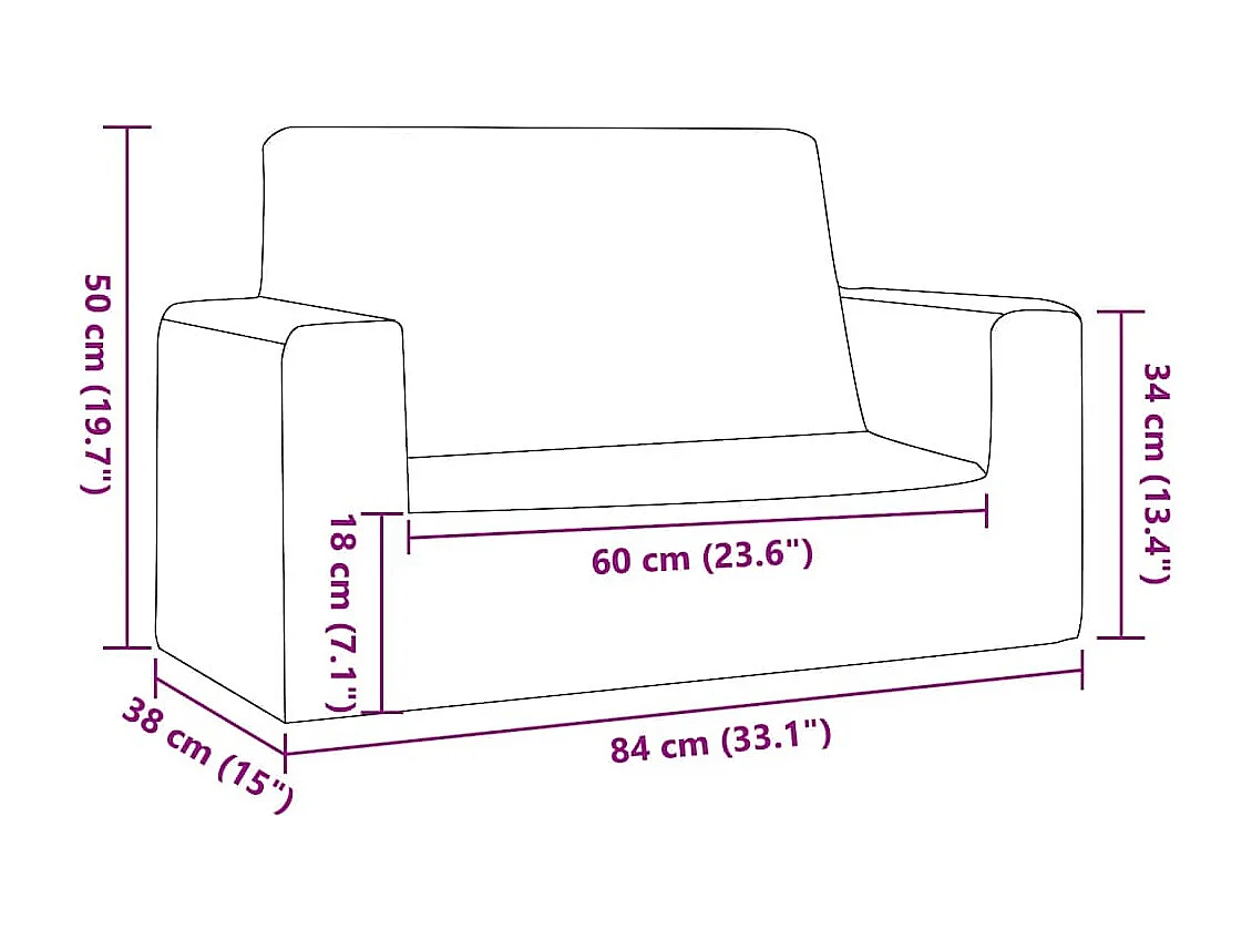 Divano per bambini a 2 posti antracite morbido peluche