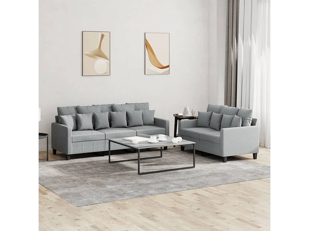 Ensemble de canapés 2 pcs avec coussins Gris clair Tissu