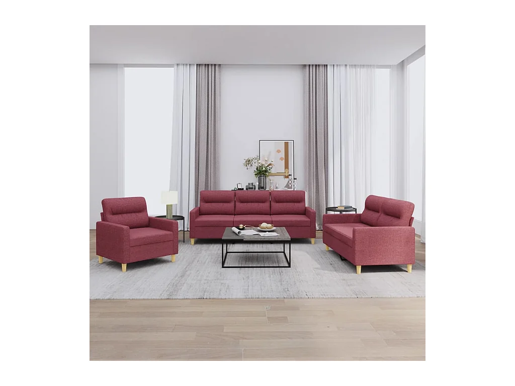 Ensemble de canapés 3 pcs avec coussins Rouge bordeaux Tissu