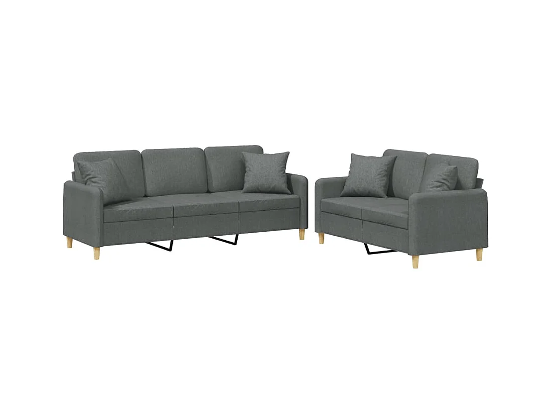 Ensemble de canapés 2 pcs coussins gris foncé tissu