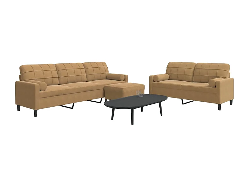 Conjunto de sofá de 3 peças com almofadas e reforços de veludo