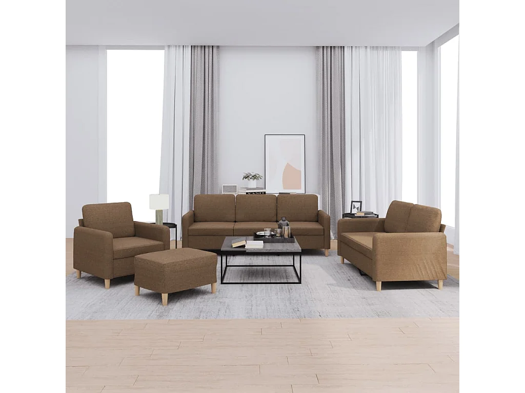 Set di 4 divani con cuscini in tessuto marrone