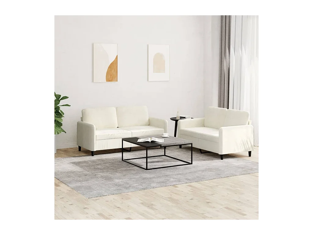 2-teiliges Sofaset aus cremefarbenem Samt