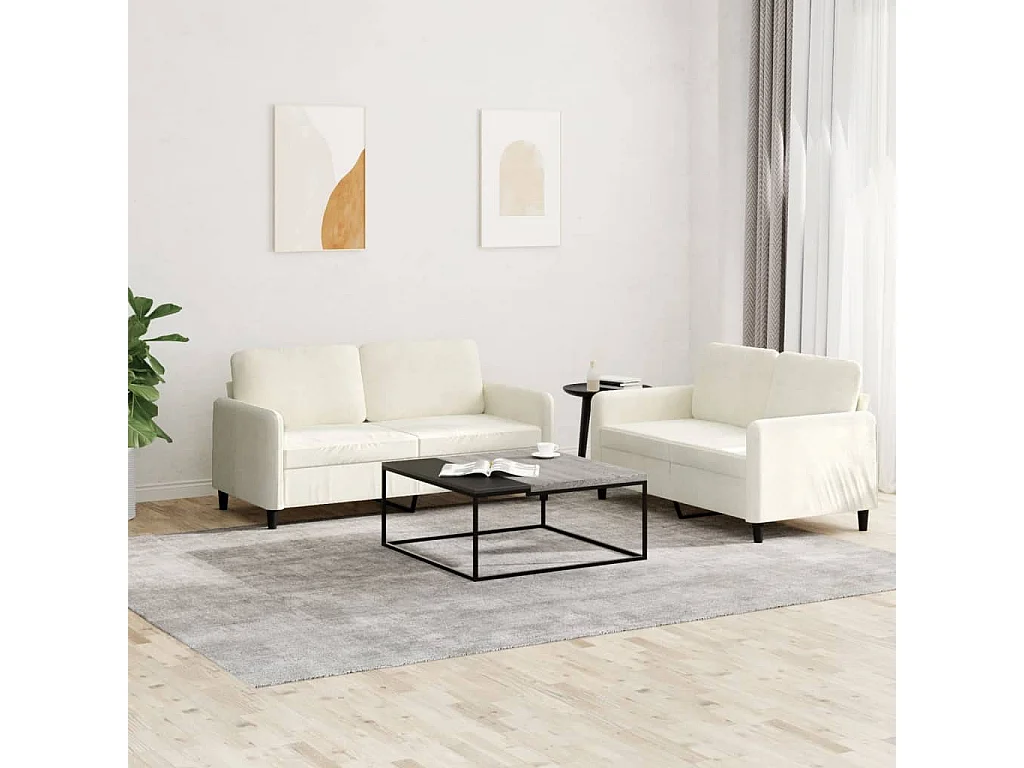 Conjunto de sofá de veludo creme de 2 peças