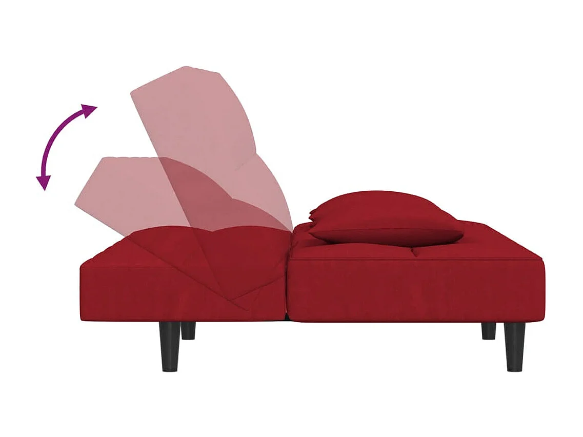 Canapé-lit à 2 places et deux oreillers Rouge bordeaux Velours
