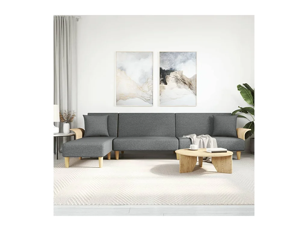 Canapé-lit en forme de L gris foncé 279x140x70 cm tissu