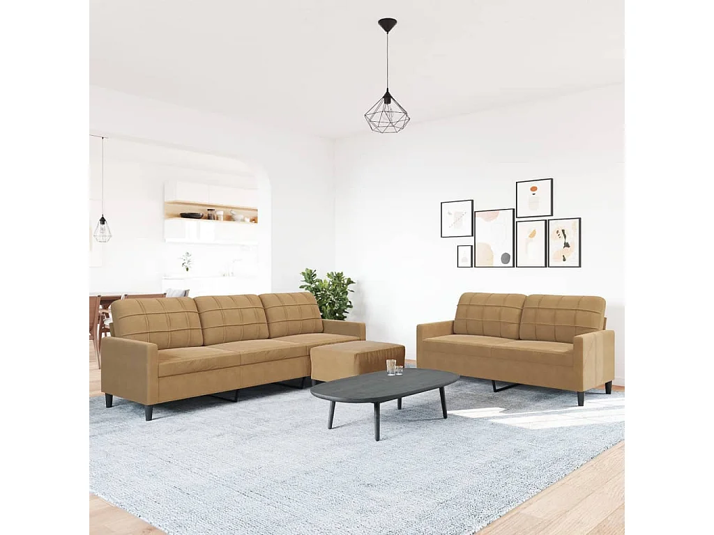 Ensemble de canapés 3 pcs avec coussins Marron Velours