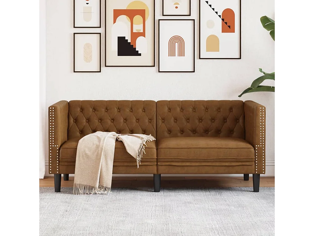 Chesterfield 2-Sitzer-Sofa aus braunem Wildlederimitat