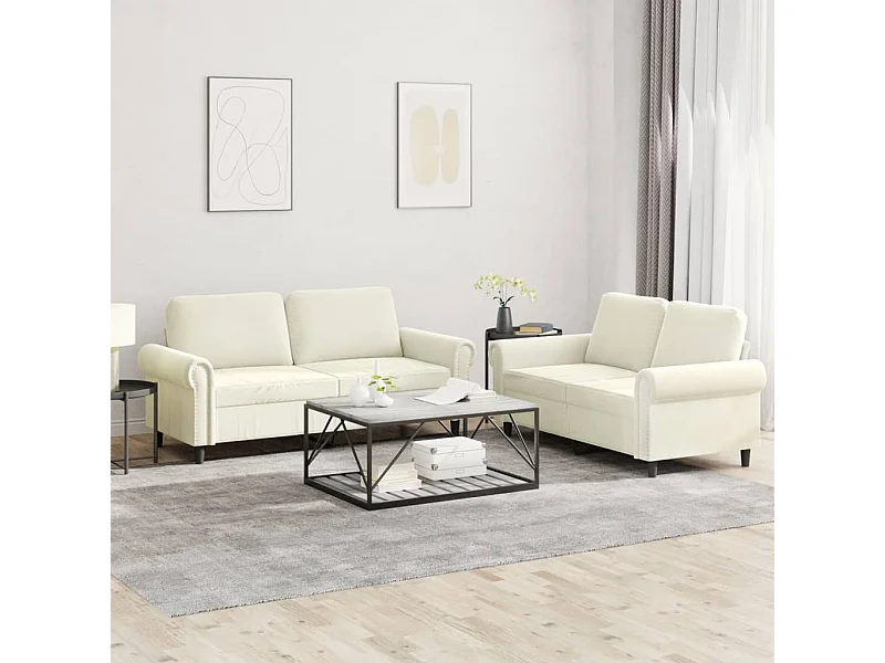 Set divano 2 pezzi con cuscini in velluto crema