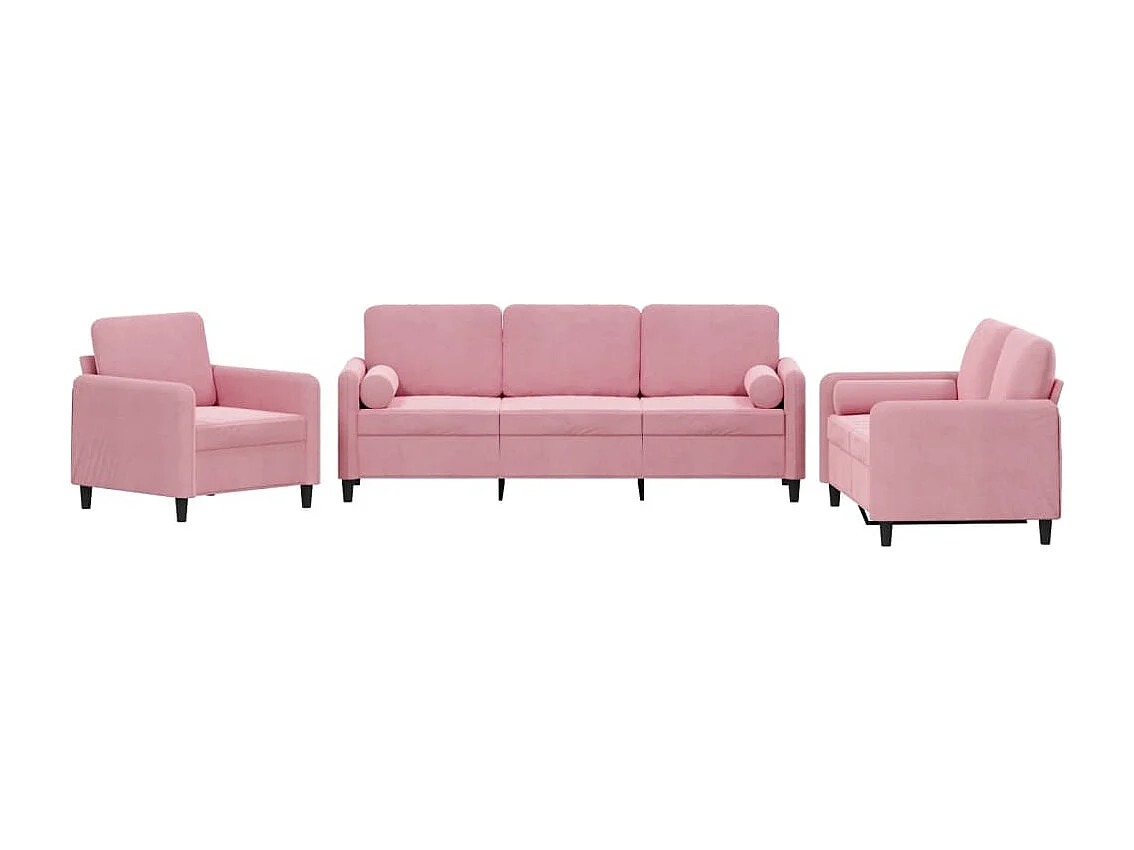 Set di 3 divani con cuscini in velluto rosa